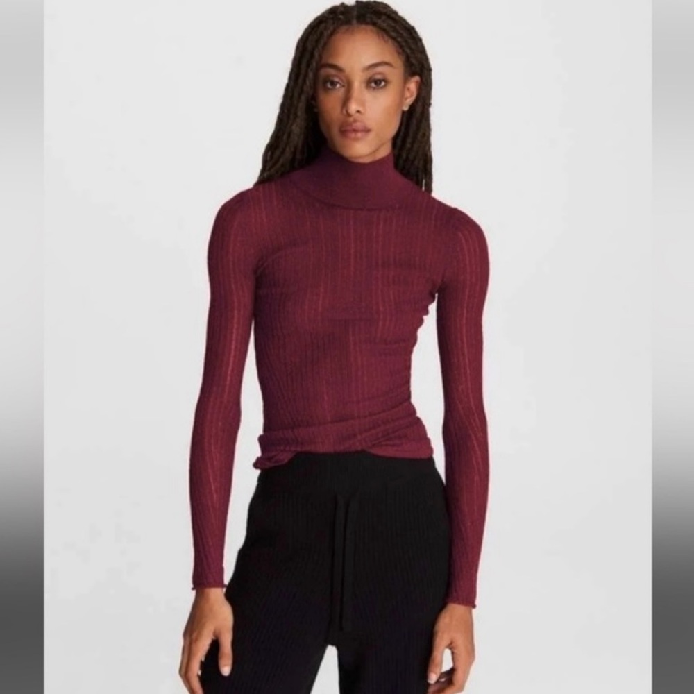 NWT Rag & Bone Lexi Semisheer Rib Turtleneck Top Burgundy XL Christmas Fall